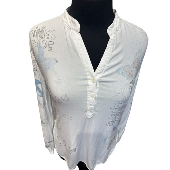 Desigual White Graphic Lightweight Long Sleeve Tunic Top Size XS - Picture 4 of 6